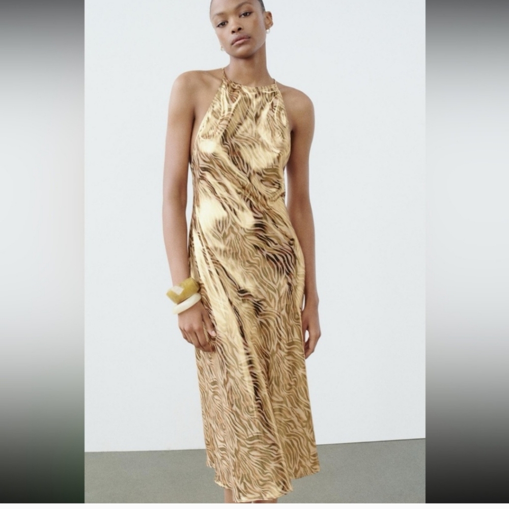 NWT Zara foil animal print halter dress